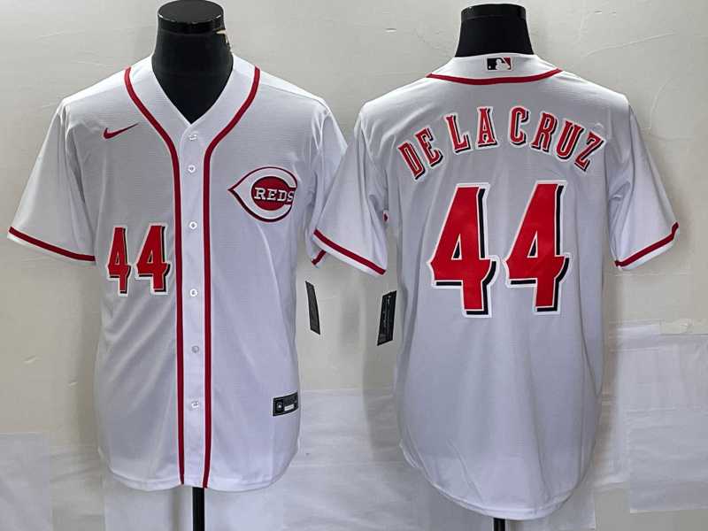 Mens Cincinnati Reds #44 Elly De La Cruz Number White Cool Base Stitched Baseball Jersey1